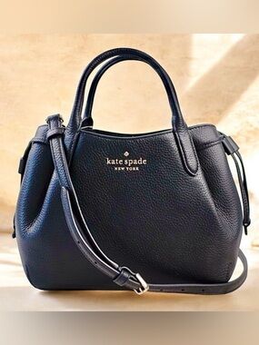 kate spade Black Pebbled Leather Satchel with Gold Logo